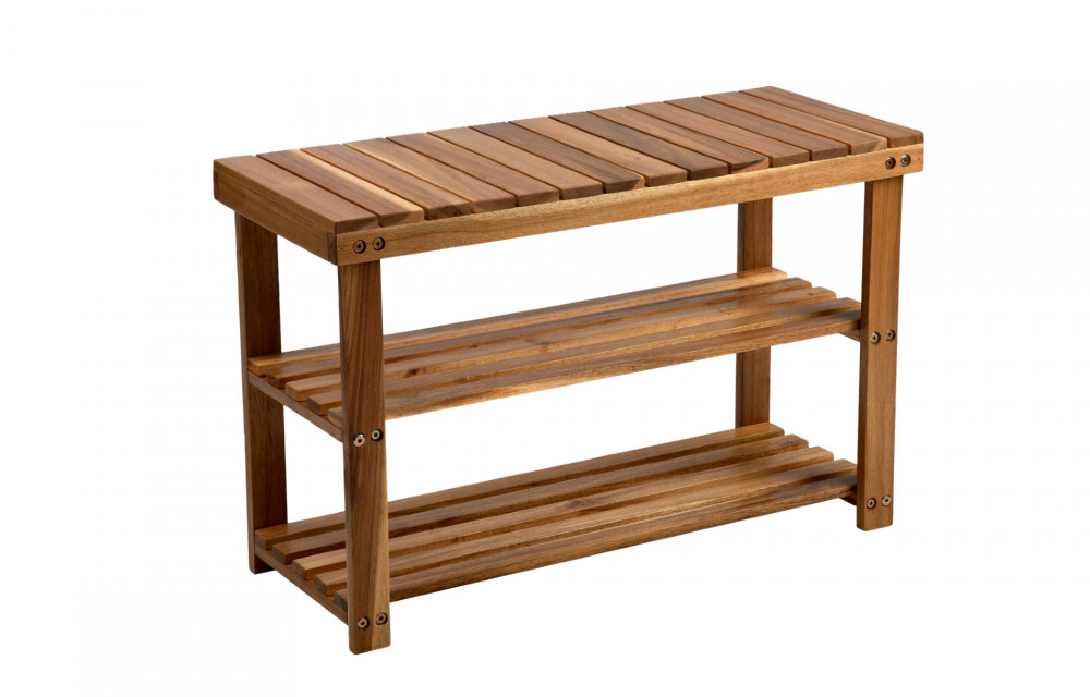 BEEFURNI Rectangular Acacia Wood Shoe Rack Natural Color