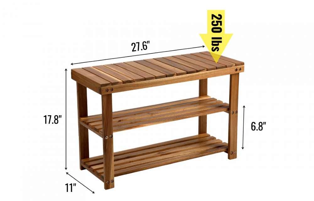 BEEFURNI Rectangular Acacia Wood Shoe Rack Natural Color