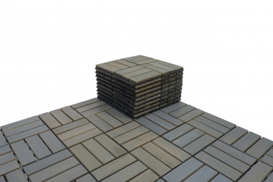 BEEFURNI 12" x 12" Light Gray Square Acacia Wood Interlocking Flooring Tiles Checker Pattern Pack of 10 Tiles