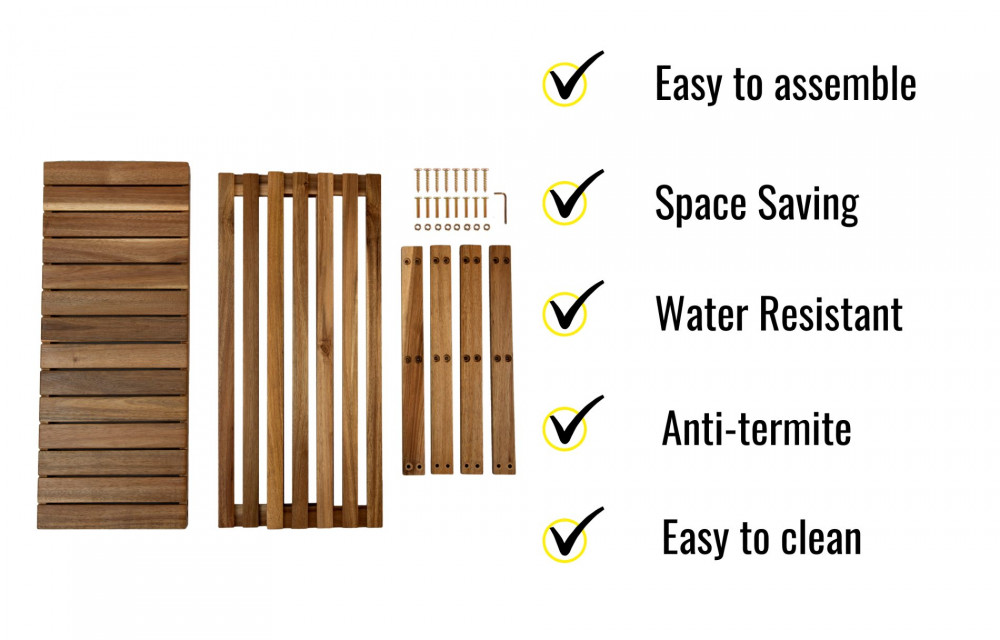 BEEFURNI Rectangular Acacia Wood Shoe Rack Natural Color