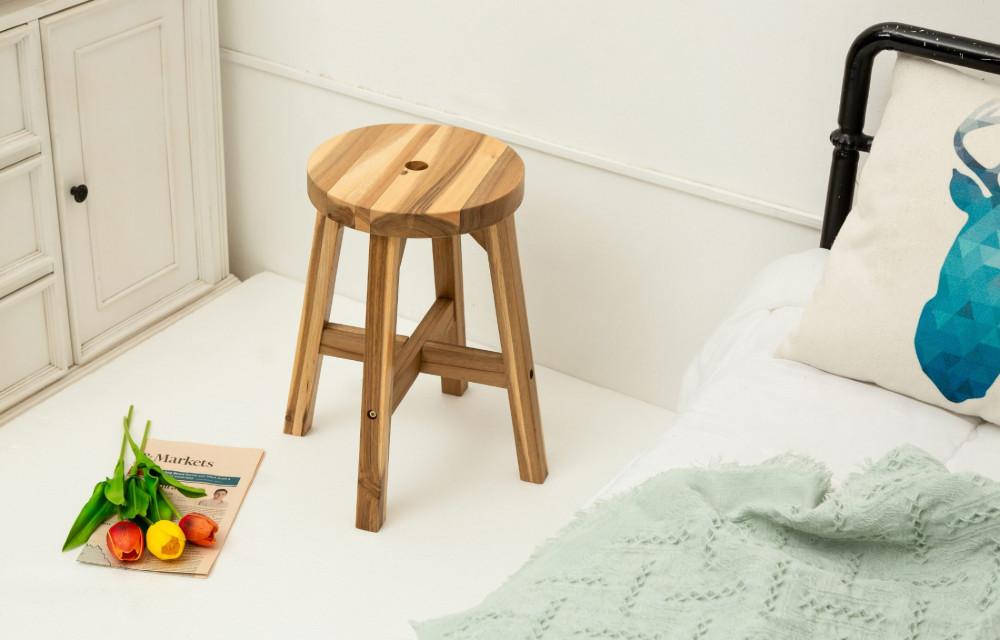 Round Top Acacia Wood Stool Natural Color