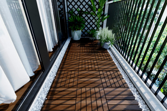 BEEFURNI 12” x 12” Square Acacia Hardwood Interlocking Flooring Wood Tiles 6 Slats