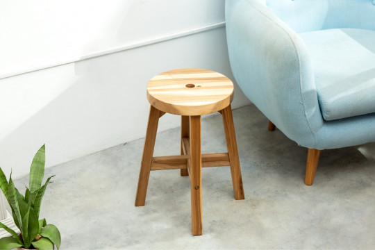 Round Top Acacia Wood Stool Natural Color