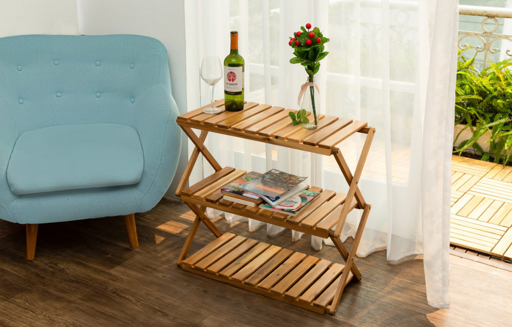 Rectangular 3 Tier Acacia Wood Rack Natural Color