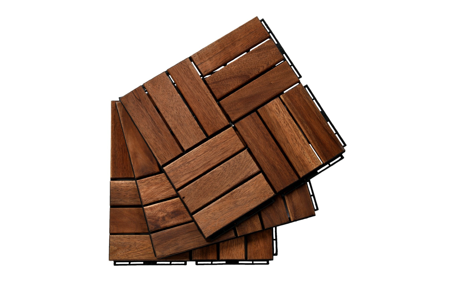 BEEFURNI 12” x 12” Square Acacia Hardwood Interlocking Flooring Wood Tiles Checker Pattern