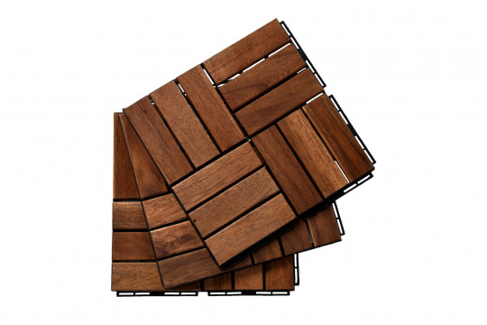 BEEFURNI 12” x 12” Square Acacia Hardwood Interlocking Flooring Wood Tiles Checker Pattern