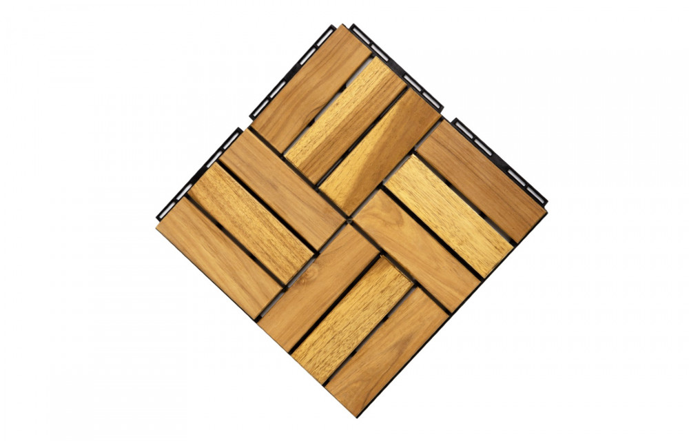 BEEFURNI 12” x 12” Square Yellow Acacia Hardwood Interlocking Flooring Wood Tiles 12 Slats